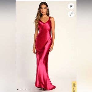 Perfectly Classy Magenta Satin Strappy Maxi Dress
